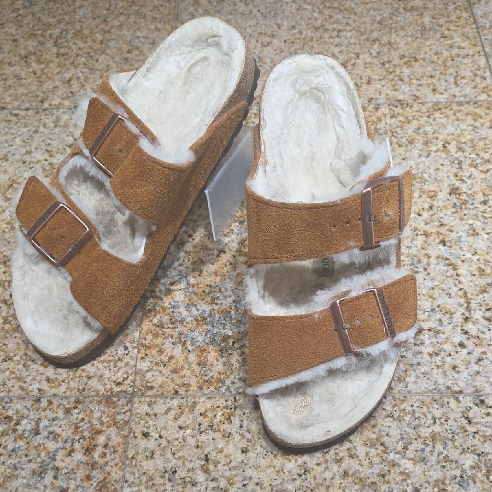 Birkenstock Arizona Sherpa Tan Suede Women's Sandals